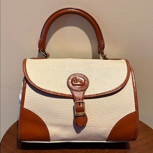 Dooney & Bourke  all weather Leather satchel  cream/cinnamon brown trim restored